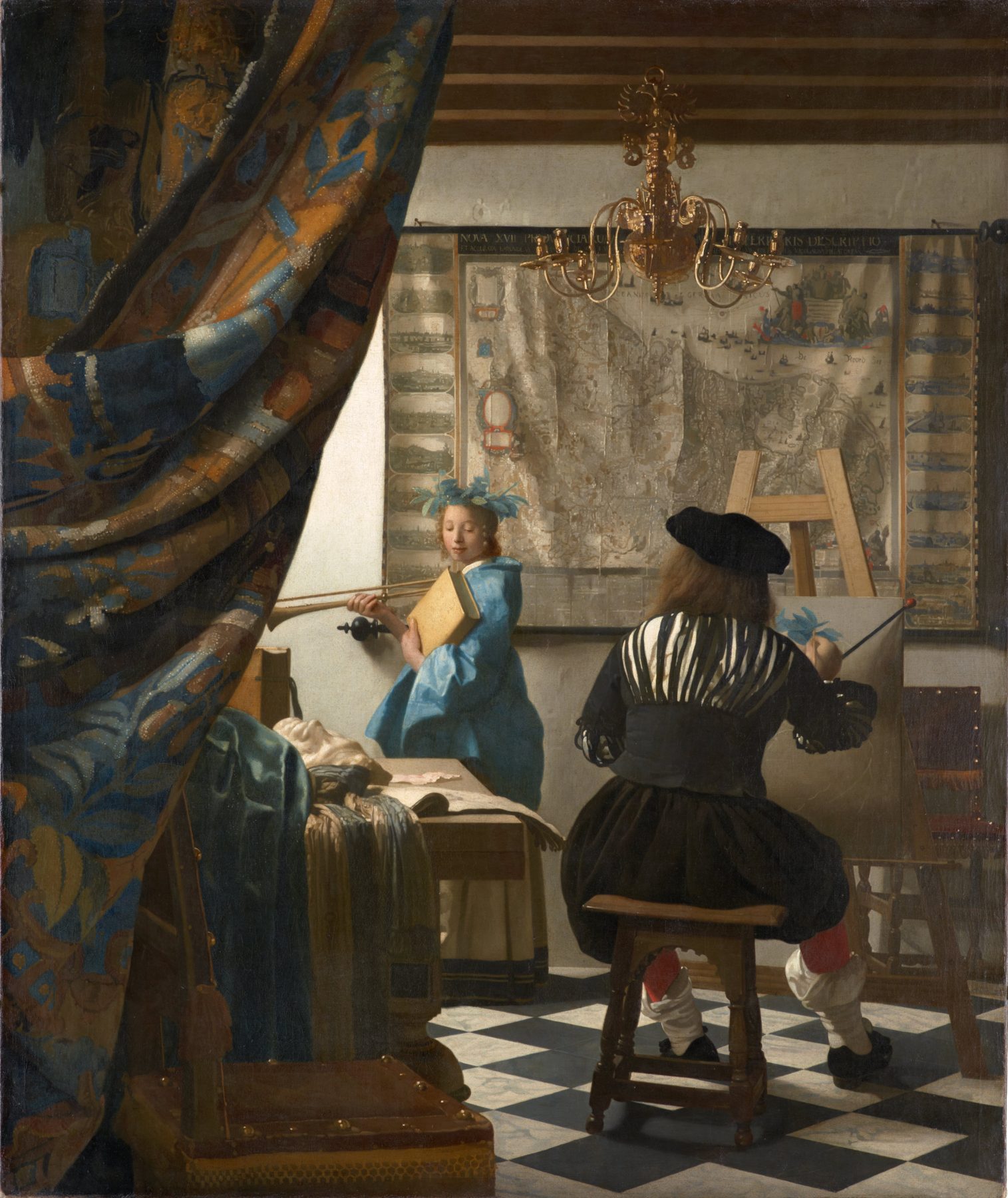 Johannes Vermeer, L'Art de la peinture, vers 1666, atelier silencieux baigne de lumiere naturelle